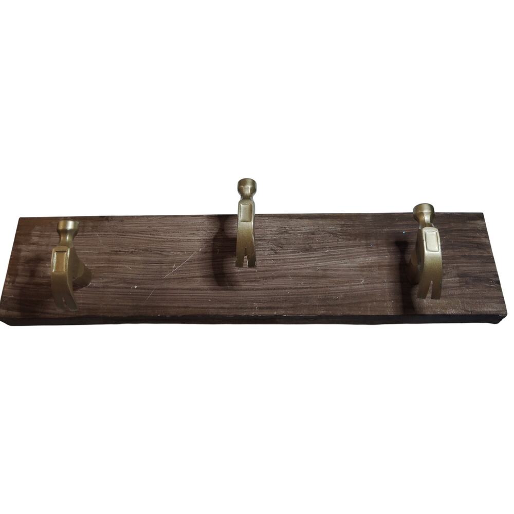 Handmade Hammer Head Coat Rack Rustic Farmhouse Wall Hook 3 Brass Hooks